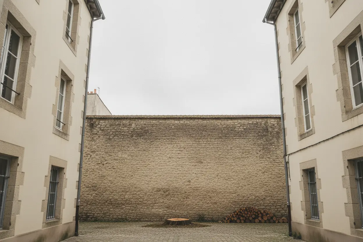Cour de pierre dégagée après démontage en grimpe de l'arbre en accès contraint à Bayonne