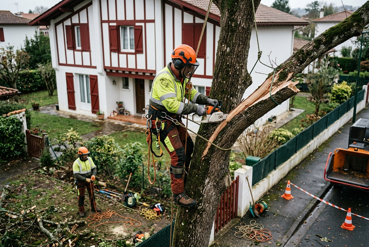 Équipe sécurisant une branche cassée à Bayonne