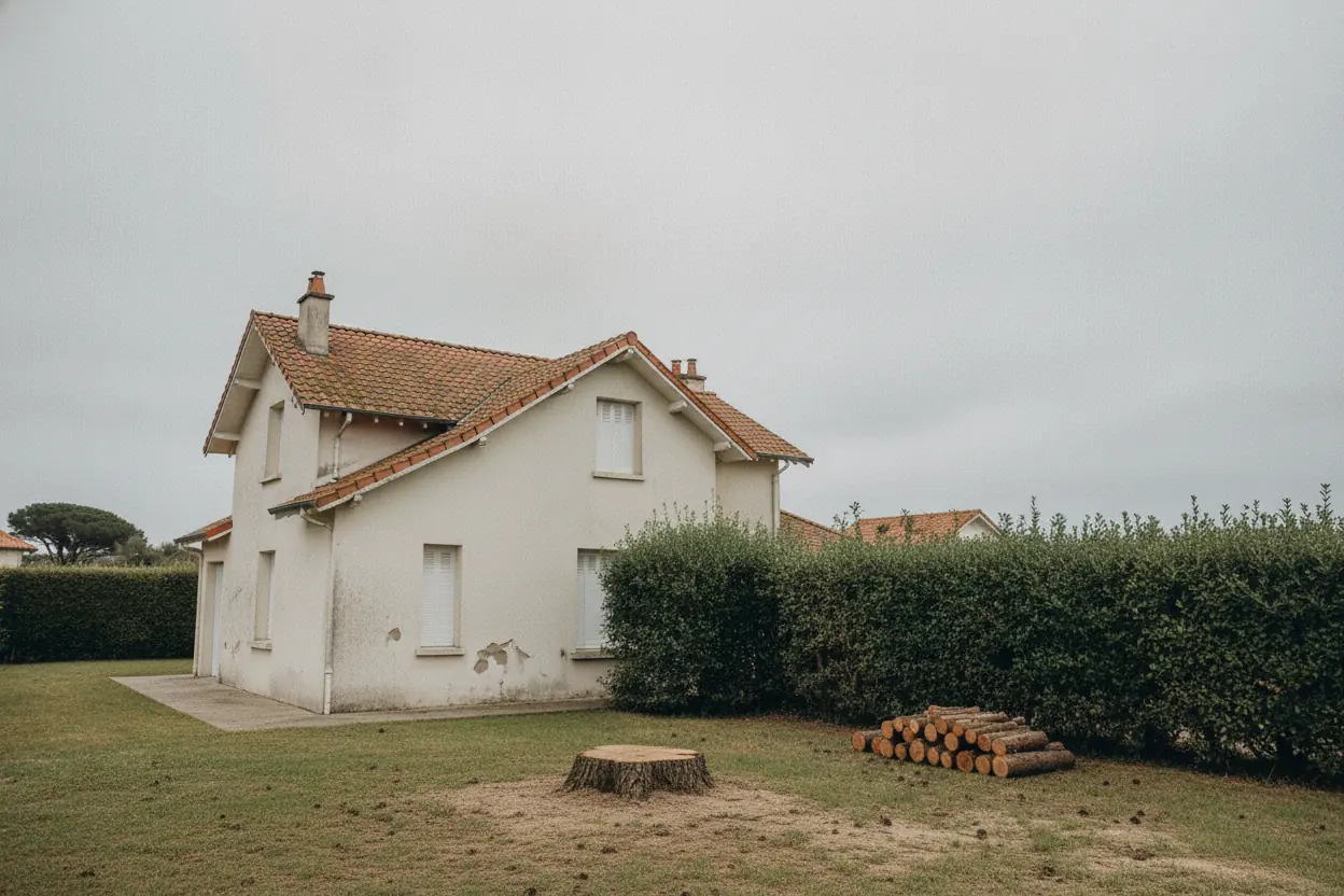 Souche rase et terrain remis en état après abattage du pin à Biarritz